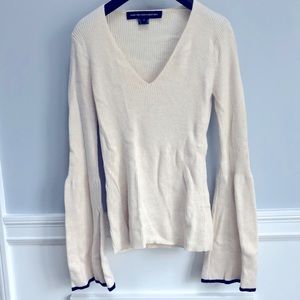 French Connection Cream Ribbed V-Neck Sweater